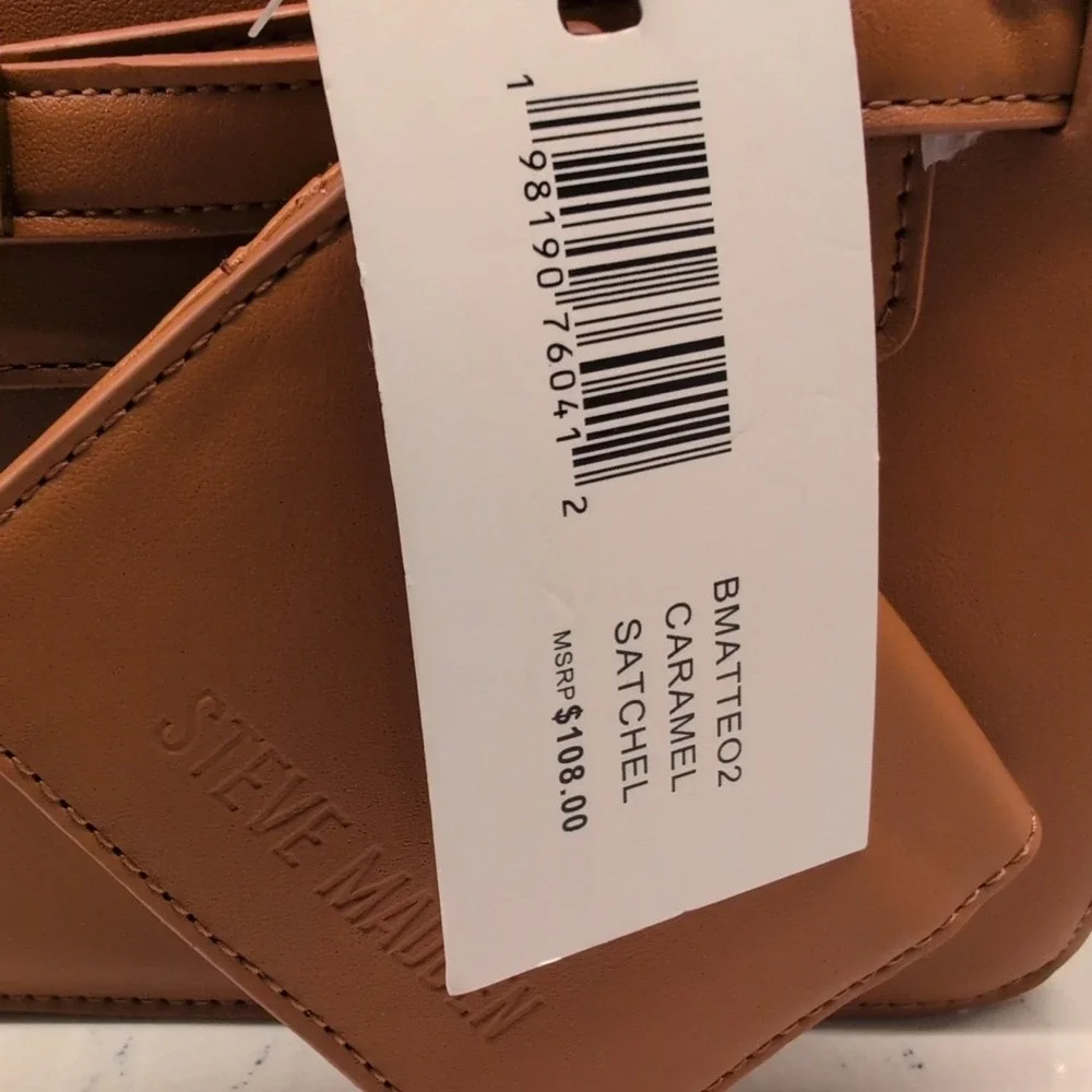 Steve Madden BMatteo 2 Caramel Satchel Convertible‎ With Bifold Wallet NWT